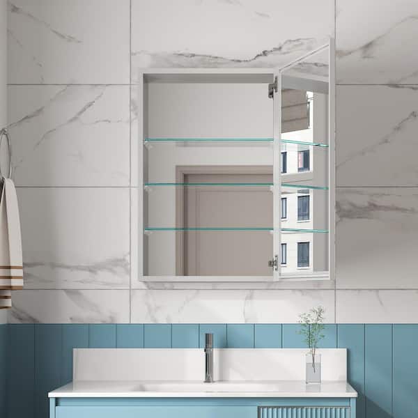 WYonder 20 in. W x 30 in. H Rectangular Aluminum Recessed/Surface Mount Right Swing Door Medicine Cabinet with Mirror