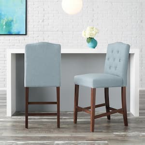 Beckridge Aloe Blue Upholstered Counter Stool with Tufted Back (1 piece)