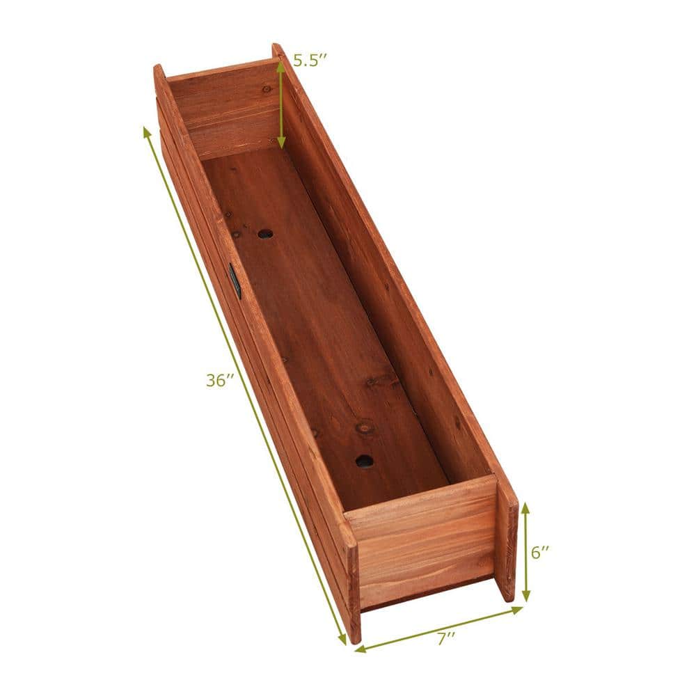 36 Inch Brown Wooden Rectangular Flower Planter Box