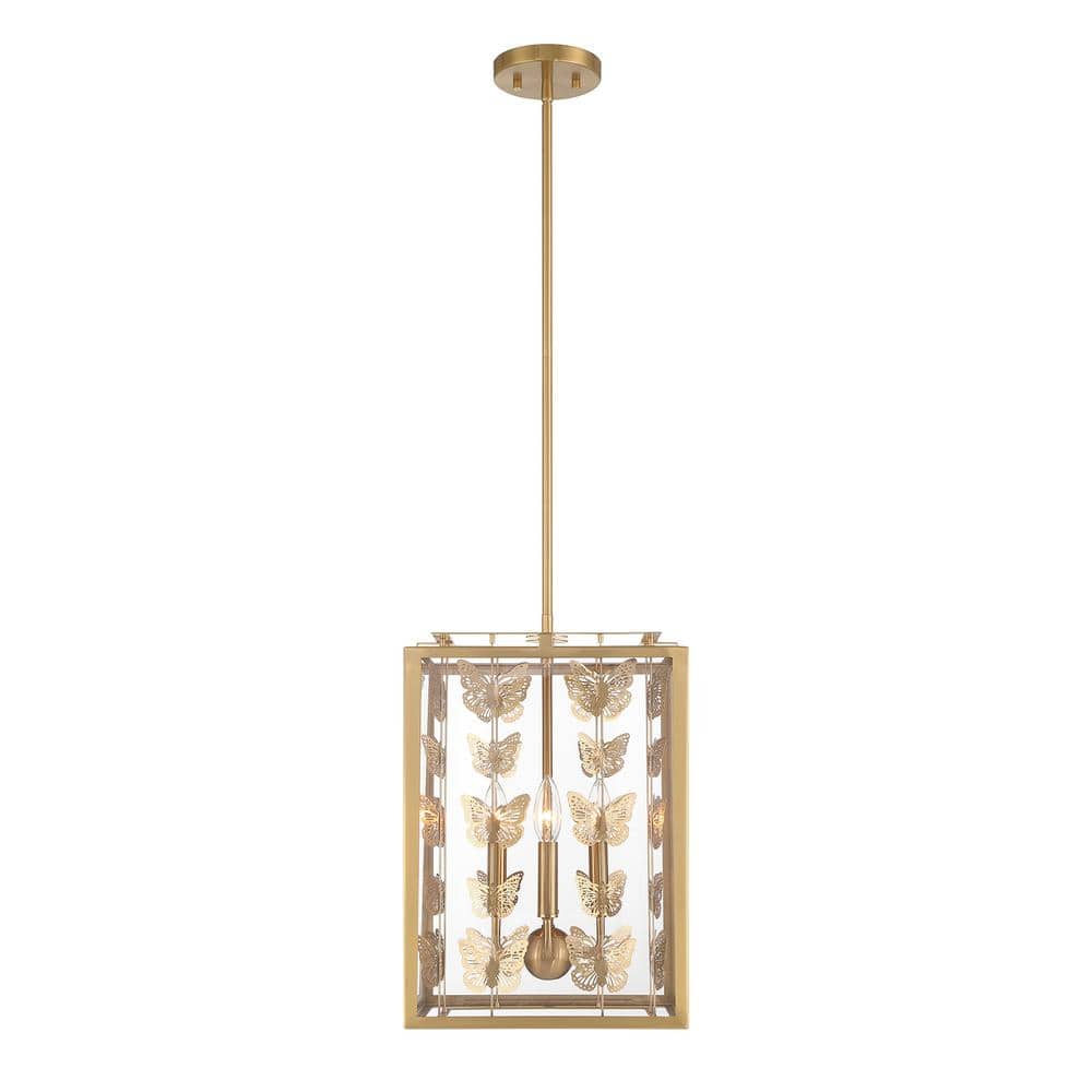 Birch 4-Light Warm Brass Pendant with Clear Glass Shade