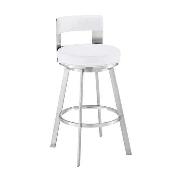 Benjara 29 in. White and Chrome Low Back Metal Frame Counter Stool with Faux Leather Seat