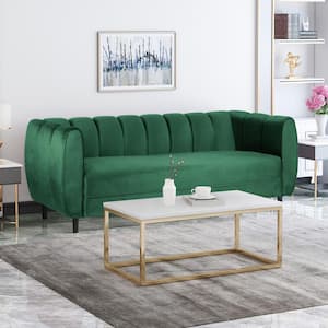 Bobran 83.25 in. Emerald Solid Velvet 3-Seat Tuxedo Sofa