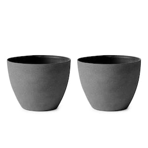 Tuileries 11.30 in. Gray Plastic Weathered Round Matte Planters, (Set of 2)