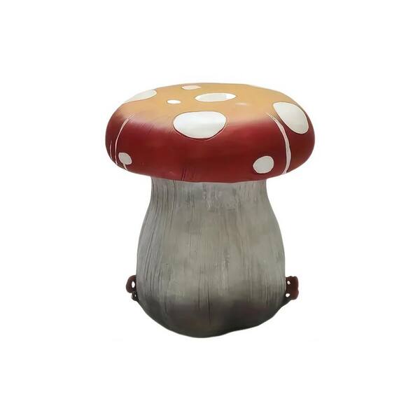 Orange Plastic Mushroom Decoration Garden Stool, 13.4 in. Waterproof Indoor & Outdoor Sculpture Plant Stand