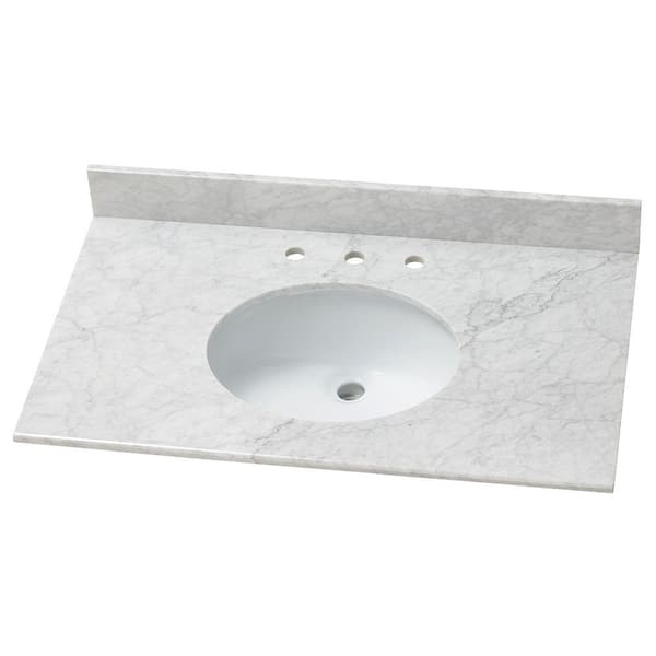 Home Decorators Collection 37 in. W x 22 in. D Cultured Marble White Single Sink Vanity Top in Carrera