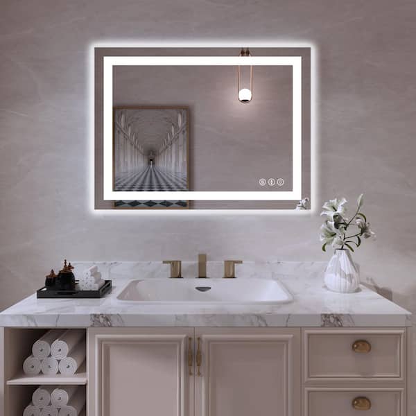 Klajowp 32 in. W x 24 in. H Small Rectangular Frameless Anti-Fog