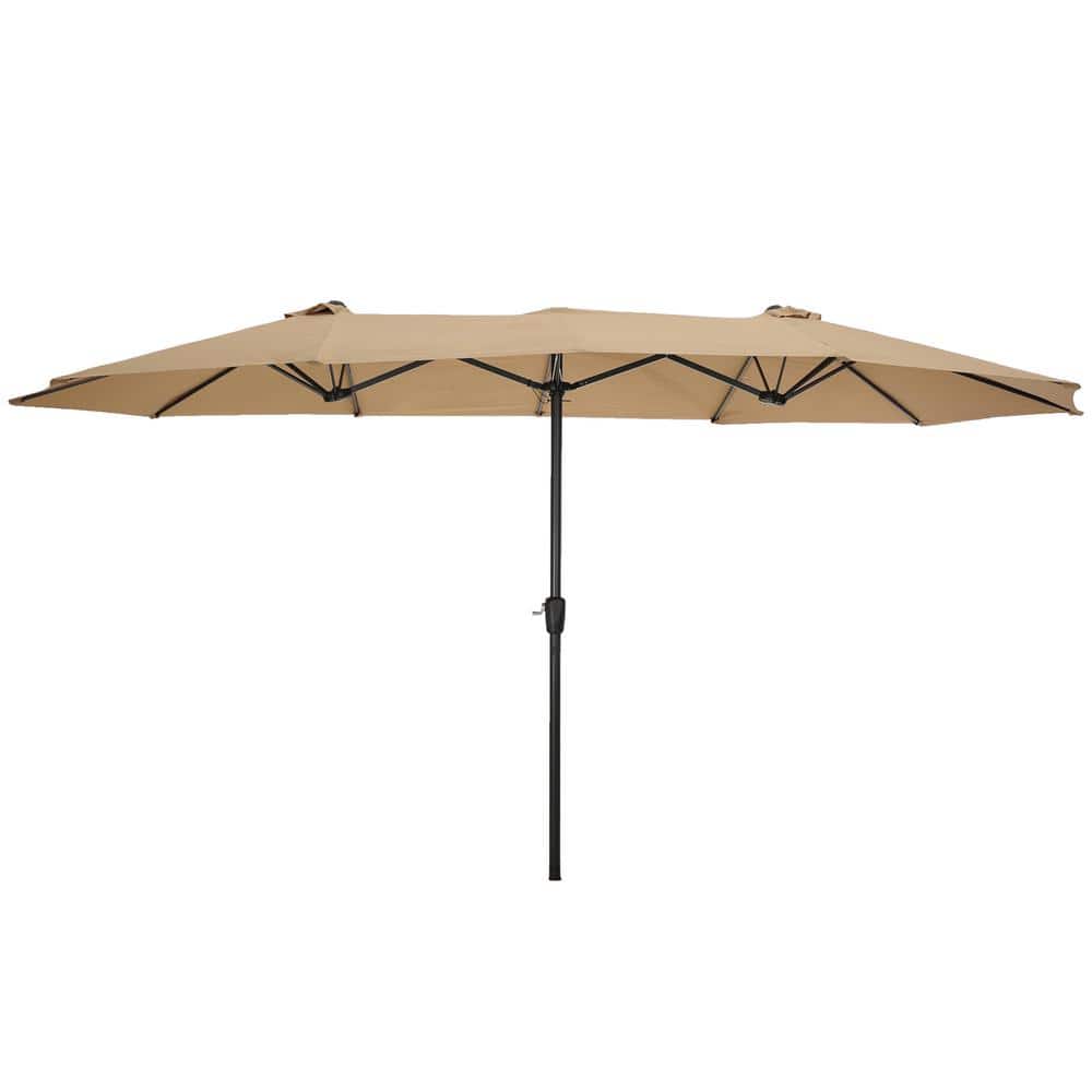 15 x 9 ft. Taupe Metal Outdoor Patio Market Umbrella Fade-Resistant, Durabl