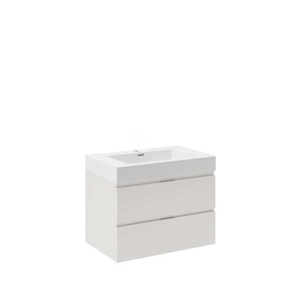 Valencia 30 in. W Wall Hung Bathroom Vanity in Glossy White with Acrylic Vanity Top in White