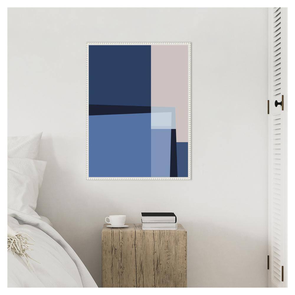 Blue Lines Abstract Canvas Art with White Beaded Frame