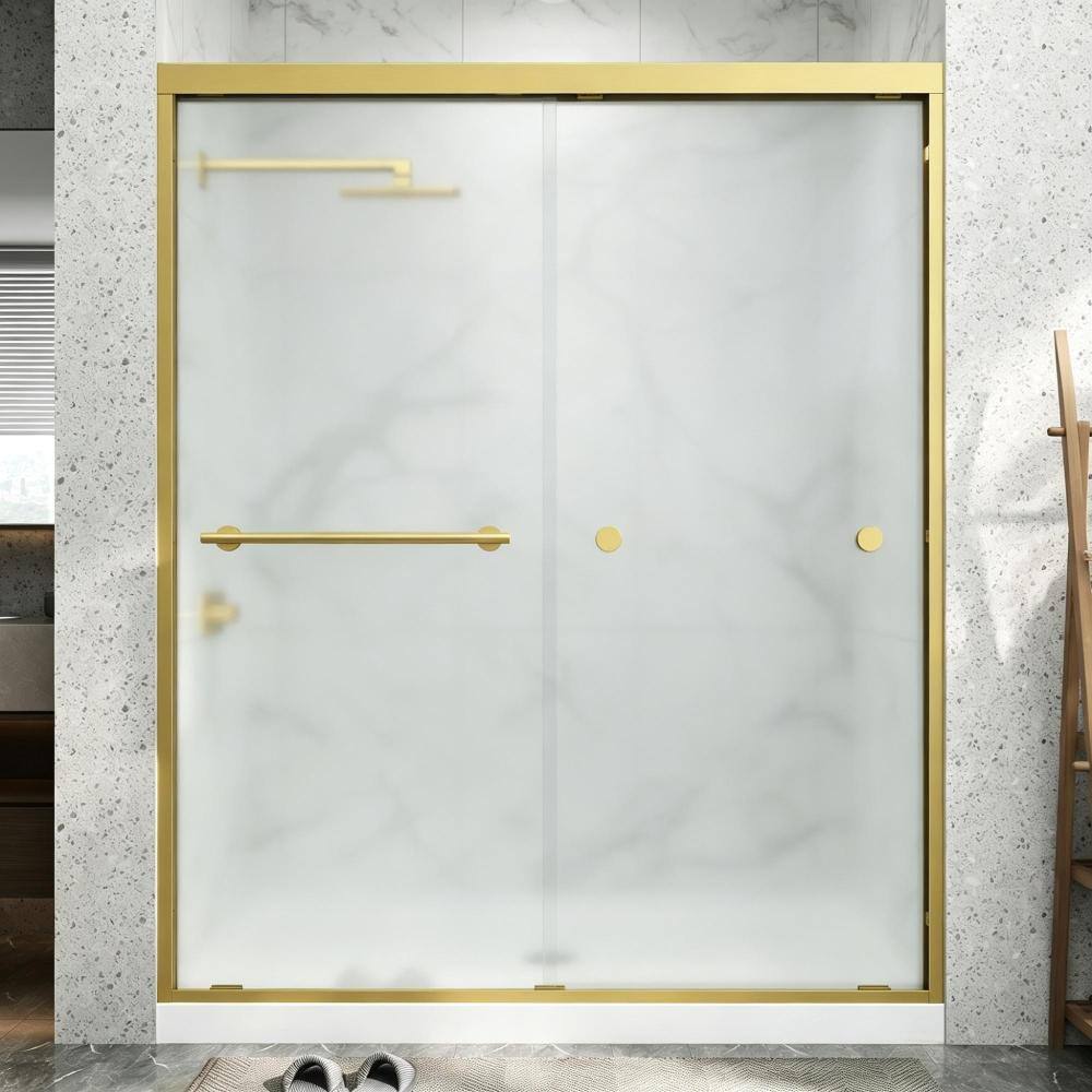 "43 in. - 48 in. W x 72 in. H Double Sliding Aluminum Framed Shower Door in Brushed Gold with 1/4"" Frosted Tempered Glass" price history on PriceWatchPro