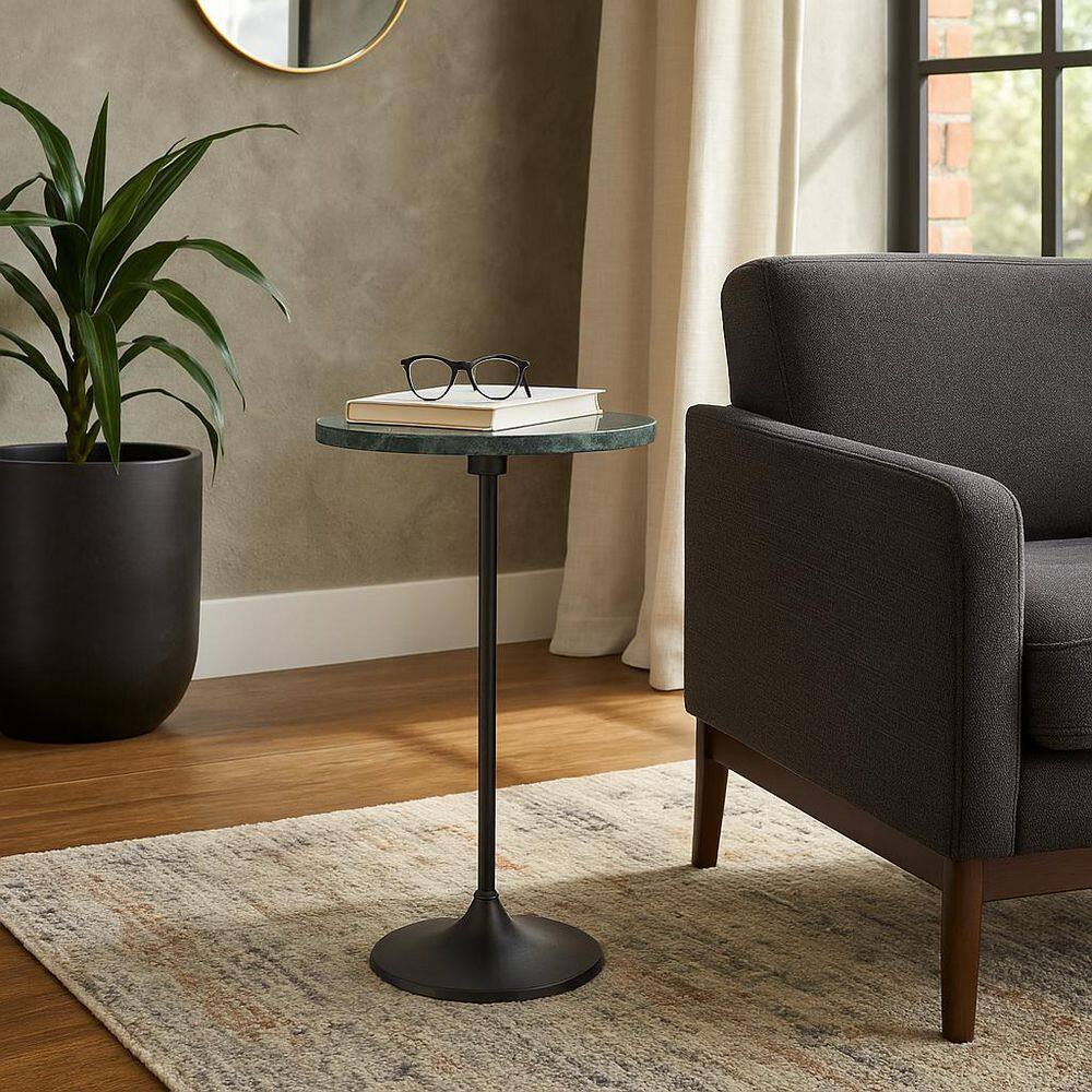 10 in. Green Round Marble Top End Table with Metal Base - thumbnail 9