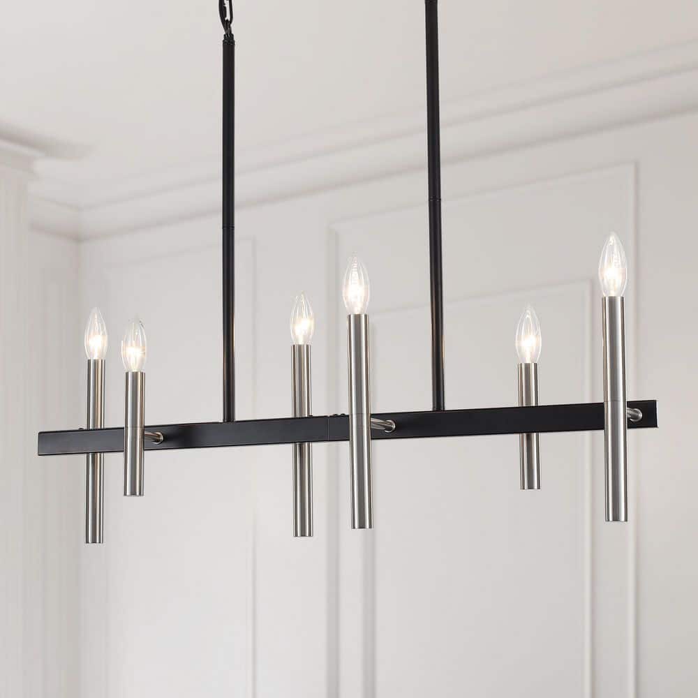6-Light Black & Nickel Farmhouse Linear Chandelier Rectangle Pendant Lighting Fixtures Hanging for Kitchen Island price history on PriceWatchPro