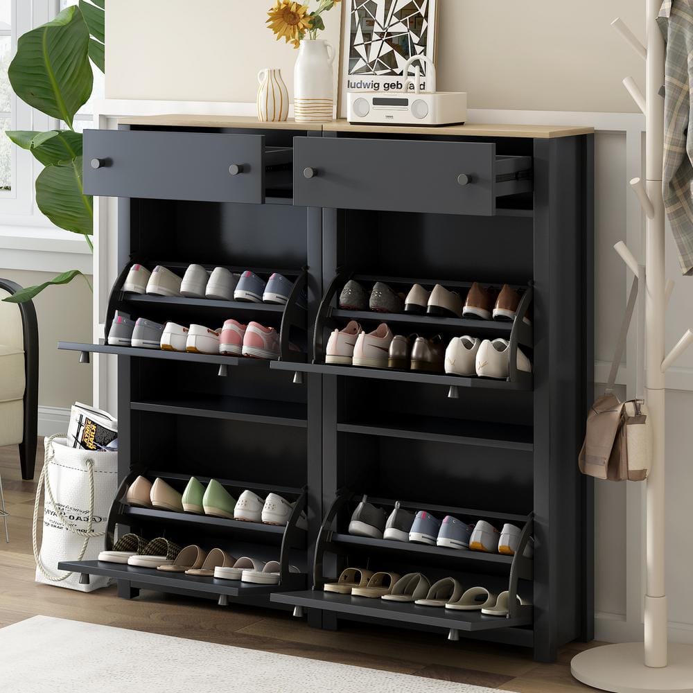 Nestfair 47.2 in. H x 47.2 in. W x 9.4 in. D Black Shoe Storage Cabinet with 4 Flip Drawers SC0023B The Home Depot