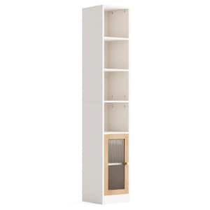 Frailey 15.7 in. Wide White 6 Tier Tall Narrow Bookcase with Door, Skinny Bookshelf Display Shelves for Small Space