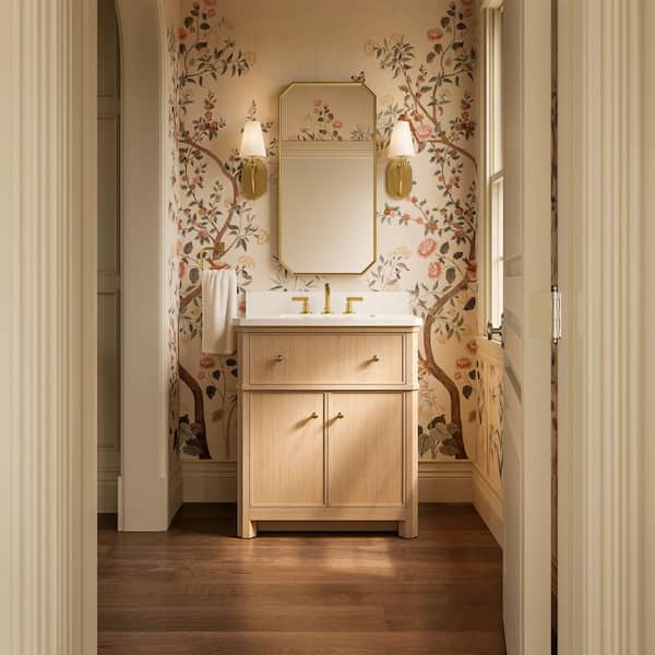 Claude by Studio McGee 30 in. Freestanding White Oak Bath Vanity with Bianco Bella Quartz Top