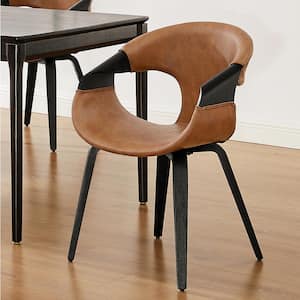 Iva Brown Faux Leather Dining Armchair with 4 Wood Legs