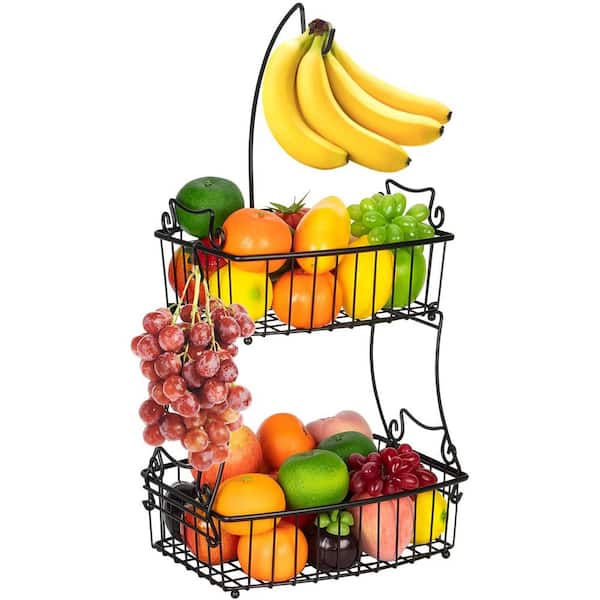 AULEDIO 2 Tier Detachable Fruit Basket Bowl with Banana Hanger