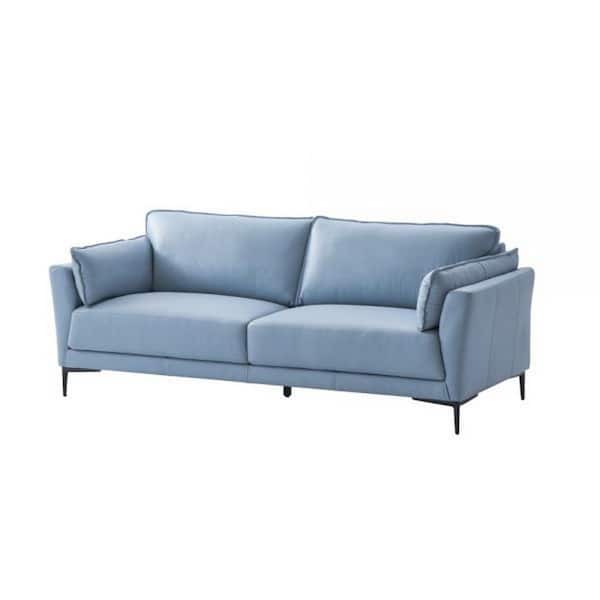 Benjara 89 in. Slope Arm Leather Rectangle Metal Frame Sofa in Blue and Black (1-Piece)