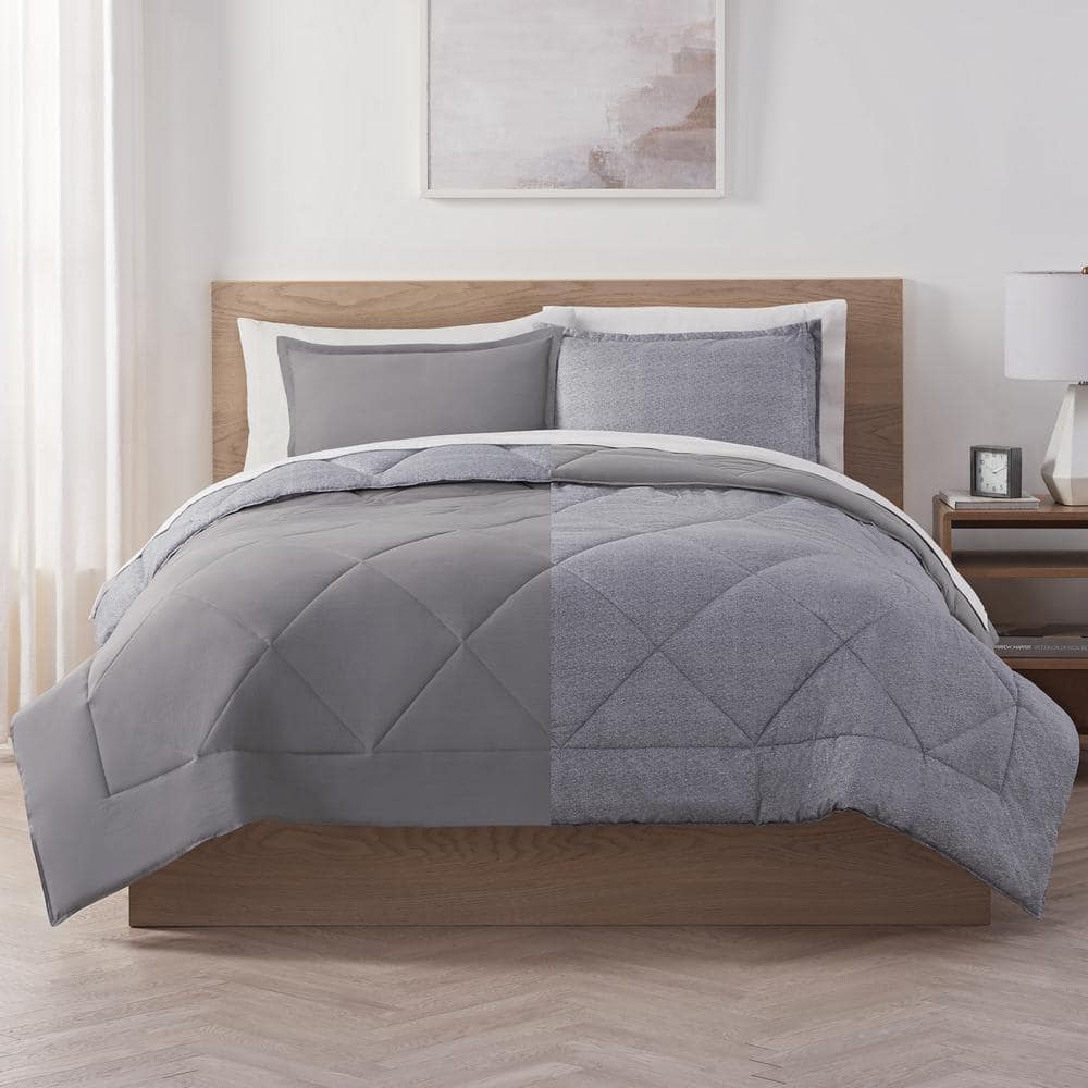 Dark Grey Queen Reversible Microfiber Bed in a Bag Set