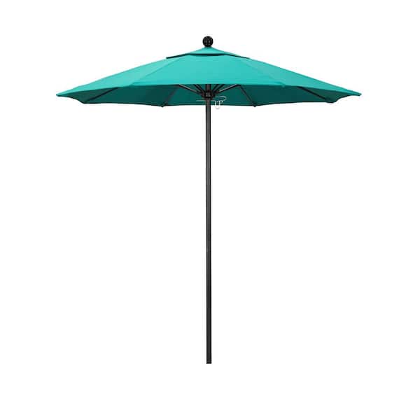 7.5 ft. Black Aluminum Commercial Market Patio Umbrella with Fiberglass Ribs and Push Lift in Aruba Sunbrella