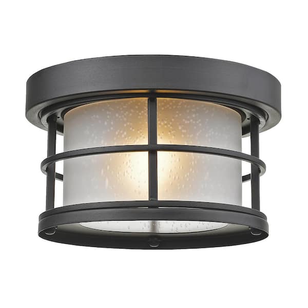 Unbranded 1-Light Black Outdoor Flush Mount with White Seedy Glass Shade