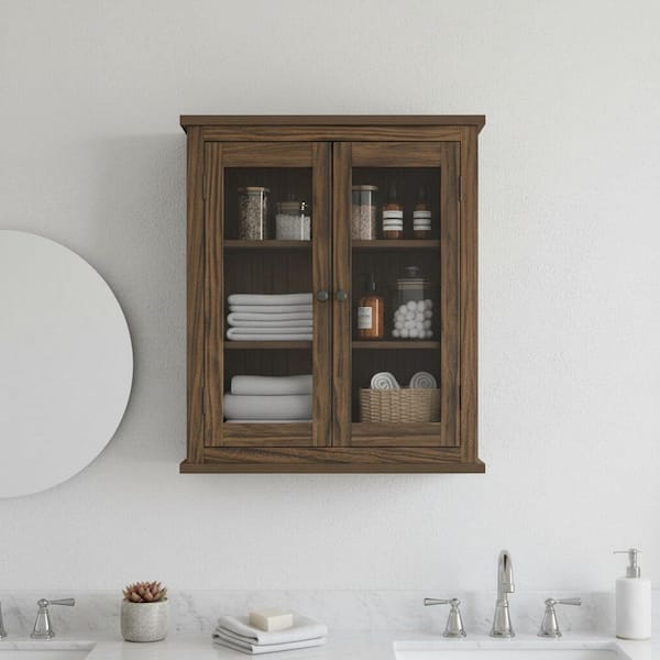 Donovan 8.82 in. W x 21.97 in. D x 25 in. H x Bathroom Storage Wall Cabinet in Walnut