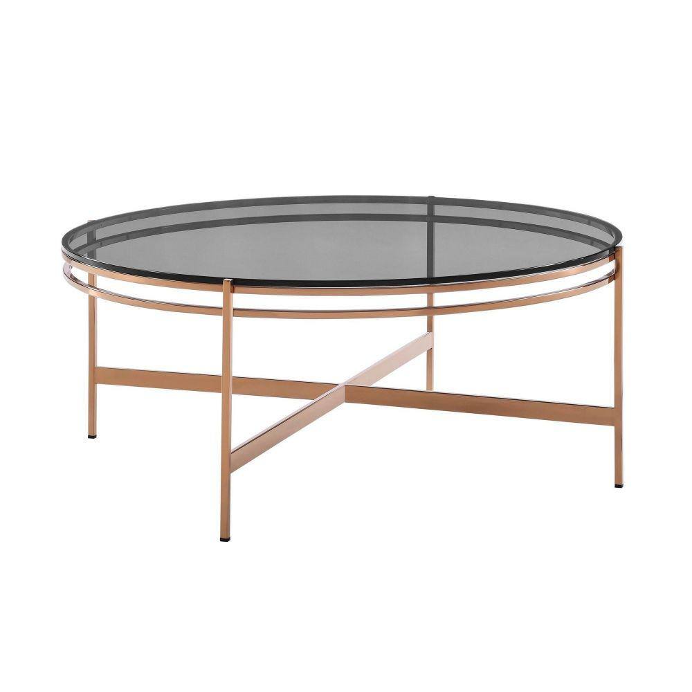 Benjara 35 In Black And Rose Gold Round Glass Top Coffee Table Bm279490 The Home Depot