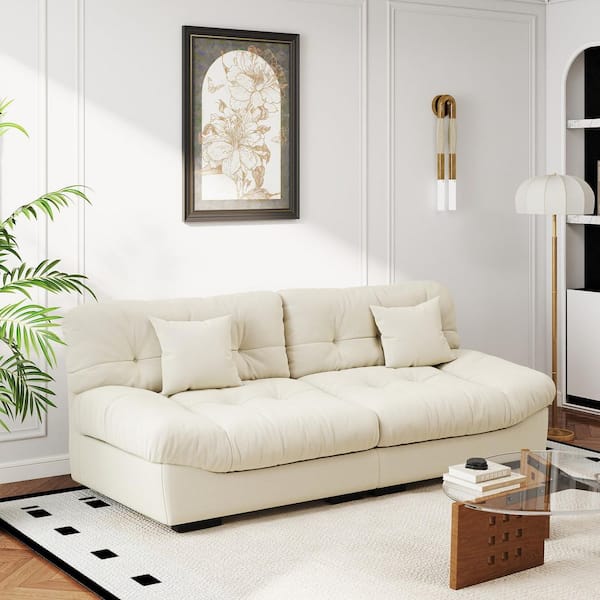 89 in. Square Arm Suede Rectangle 3 Seater Couch Sofa with Cat Scratch-Resistant Fabric, Deep Seat in Beige