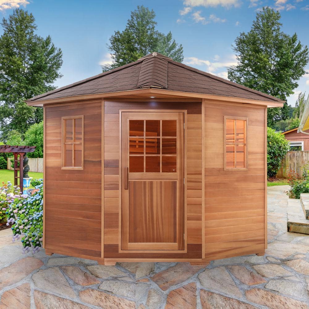 Canadian Red Cedar 8-Person Outdoor Sauna with Asphalt Roof