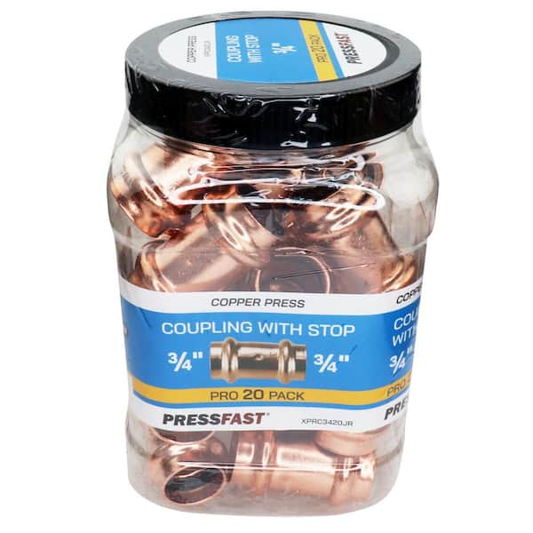 3/4 in. x 3/4 in. Copper Press x Press Pressure Coupling with Dimple Stop Pro Pack (20-Pack)