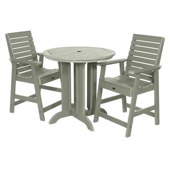 Highwood Weatherly Eucalyptus 3-Piece Counter Height Plastic Outdoor Dining Set in Eucalyptus Set