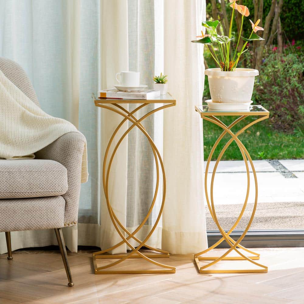 Glitzhome Gold Metal with Glass Accent Table (Set of 2) GH1002202300 - The  Home Depot