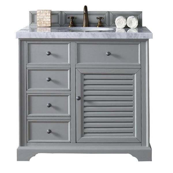 James Martin Signature Vanities Savannah 36 in. W Single Vanity in Urban Gray with Marble Vanity Top in Carrara White with White Basin