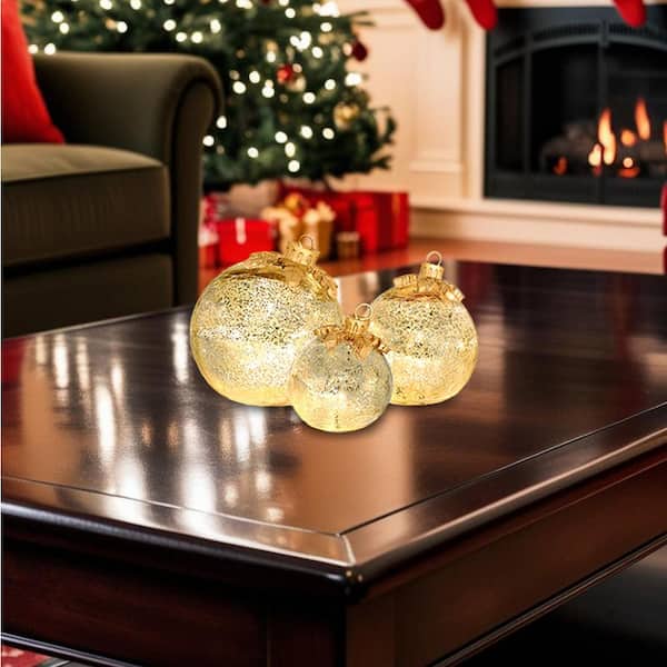 LUMABASE Battery Operated Gold Glass Tabletop Christmas Ornaments
