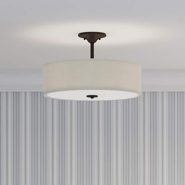 Inspire Collection 18 in. Antique Bronze 3-Light Transitional Bedroom Ceiling Light Drum Semi-Flush Mount