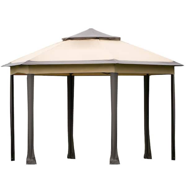 Tidoin 12.9 ft. x 12.9 ft. Beige Outdoor Grill Canopy, BBQ Gazebo Tent Iron hexagon tent with UV Protection