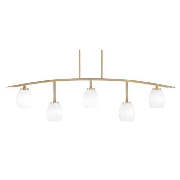 Unbranded Siena 51.25 in. 5-Light New Age Brass Chandelier with 5 in. White Linen Glass Shades, no bulbs included