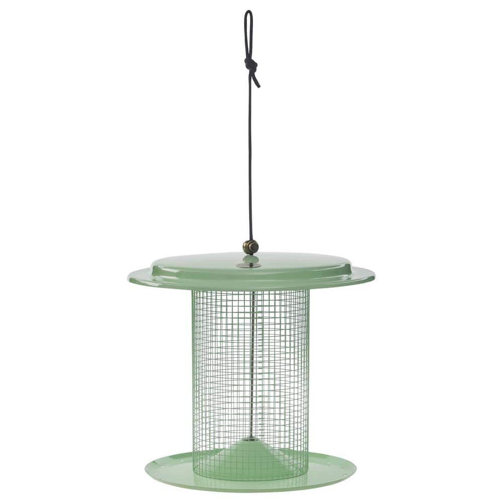 Sage Green Metal Hanging Tube Bird Feeder, 9.5 Inches