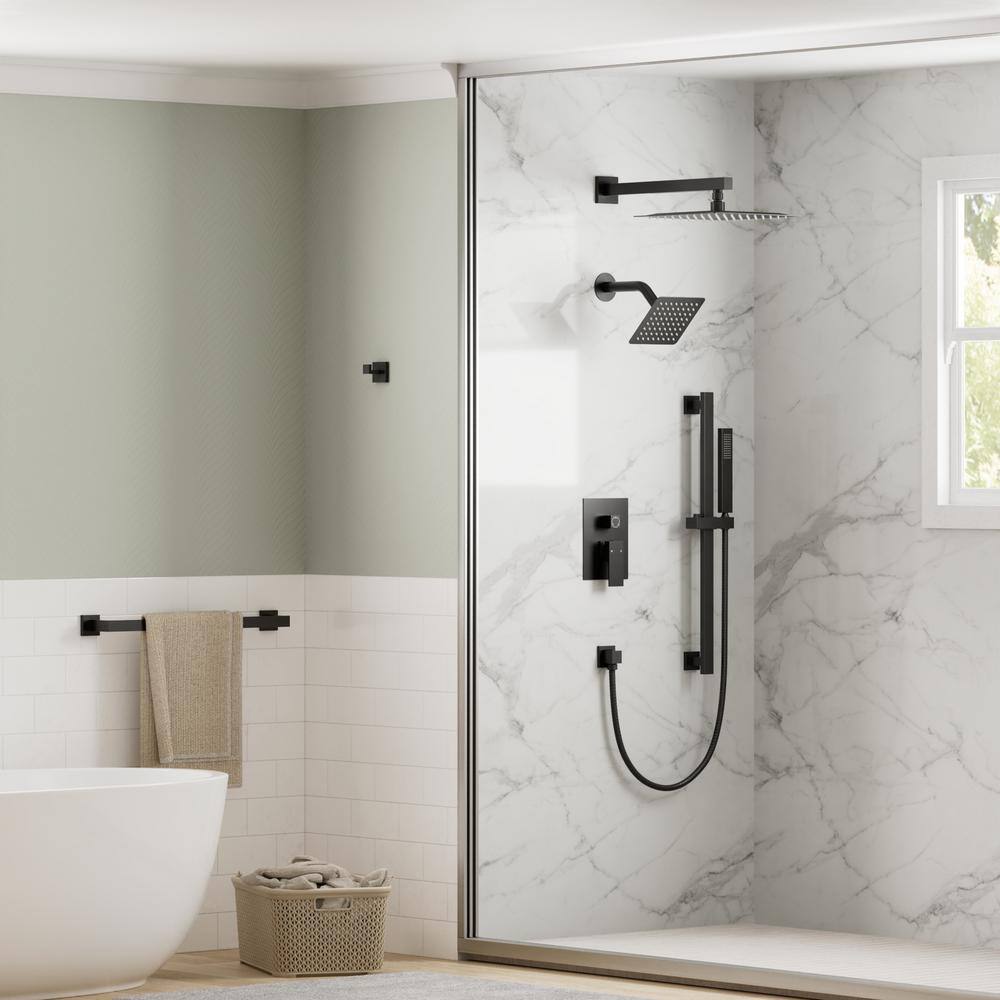Matte Black Dual Rainfall Shower System with Handheld Spray