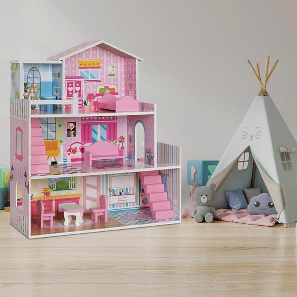 Gardenised Wooden Doll House with Toys and Furniture Accessories
