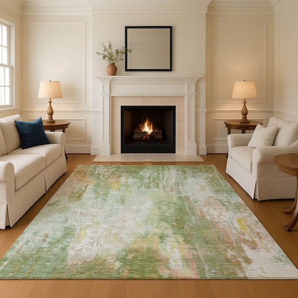 Mayfield Premium Machine Washable Abstract AMF1640 Sage 9 ft. x 12 ft. Area Rug