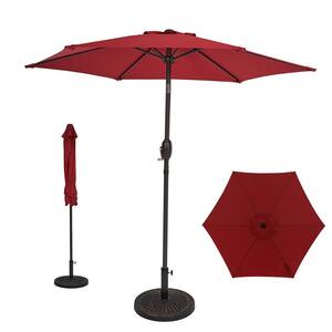 7.5 ft. Outdoor Steel Patio Market Umbrellas with Push Button Tilt and Crank, 6 Ribs in Chilli Red, Base Not Included