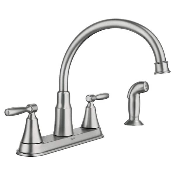 MOEN Hutchinson Double Handle Deck Mount Standard Kitchen Faucet in Spot Resist Stainless