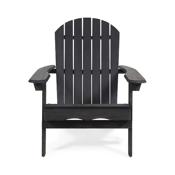 Unbranded Outdoor Reclining Acacia Wood Adirondack Chair with Footrest, Armrest and Foldable for Backyard, Patio, Dark Gray