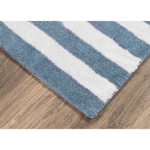 21 in. x 34 in. Basin Blue/White Beach Stripe Plush Nylon/Polyester Rectangle Bath Rug