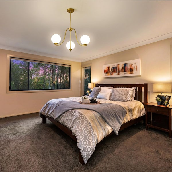 25.59 in. 3-Light Gold Sputnik Chandelier Mid-Century Kitchen PendantLight with Opal Glass Shade