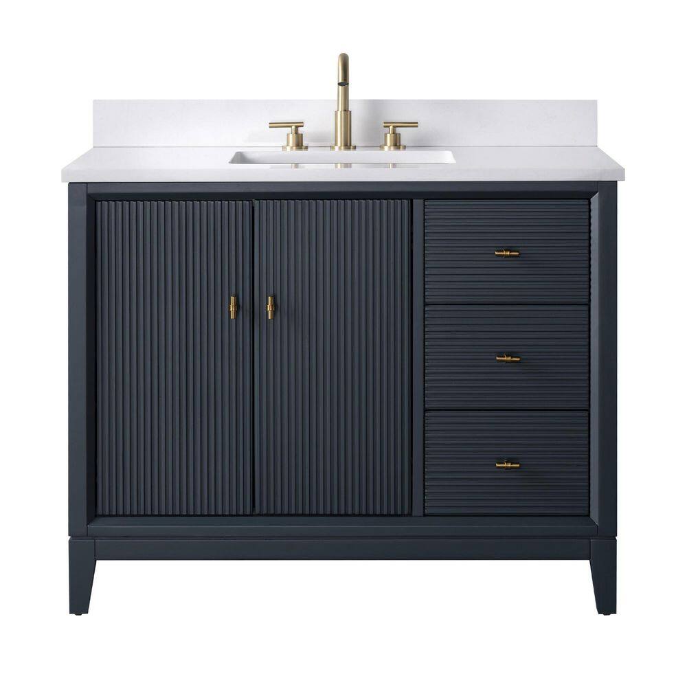 42 in. W x 34 in. H Single Sink Vintage Spruce Blue Bath Vanity Cabinet with Arabescato White Engineered Marble Top