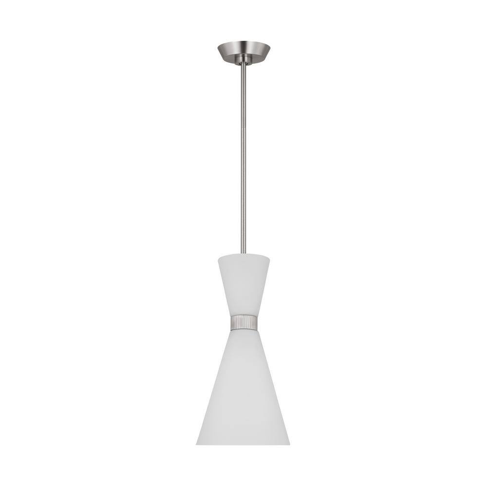 Brushed Steel Mini Pendant with Etched White Glass Shade