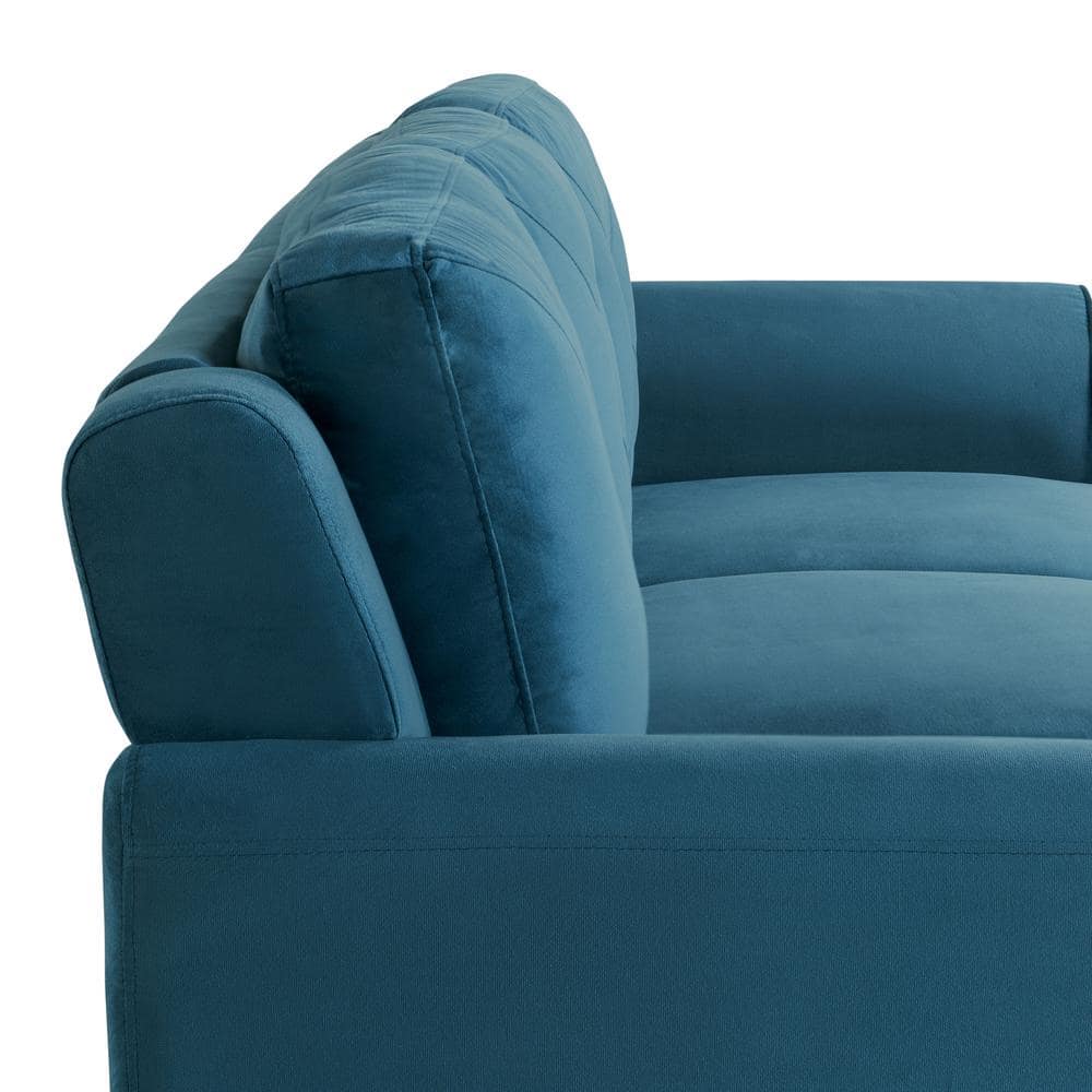 Harper Blue Tufted Microfiber Sofa with Flared Arms
