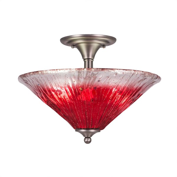 Unbranded Bristol 12.75 in. 2-Light Brushed Nickel Semi-Flush with 16 in. Raspberry Crystal Glass Shade No Bulbs Included